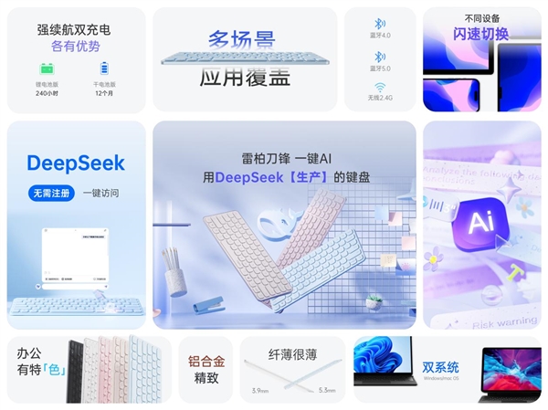 L AI多模无线刀锋键盘一键直达DeepSeek新葡京网上赌场78键轻巧办公助手 雷柏E9050(图5)
